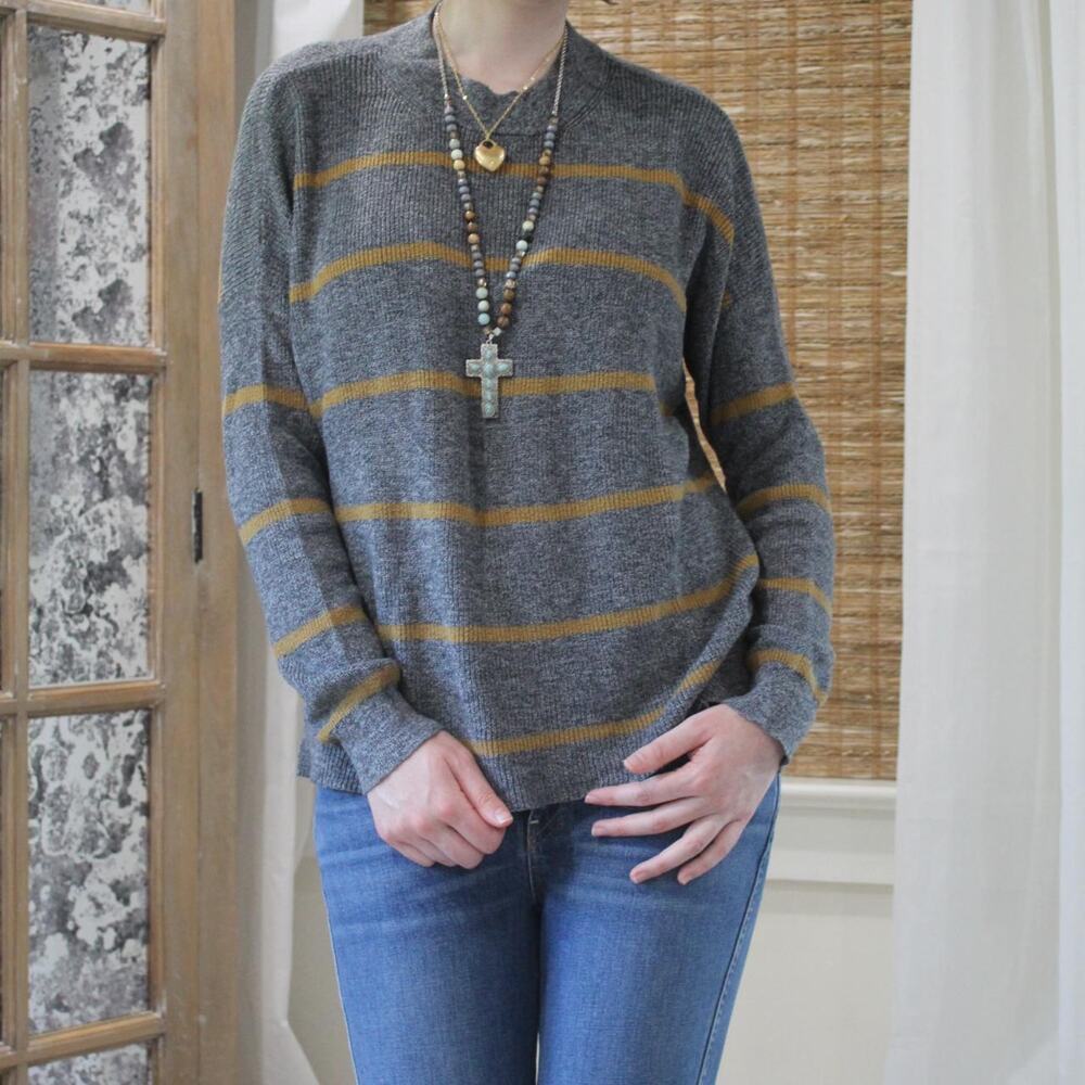 Grey and yellowbrown striped sweater